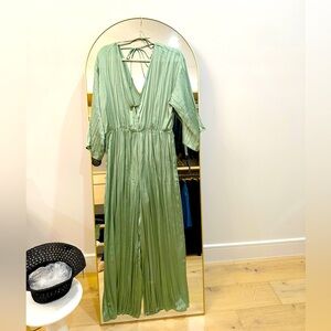 Brand new Full length Zara jumpsuit. Light green/blue color, silk effect